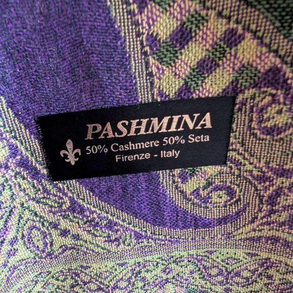 Pashmina Cashmere Silk Blend Paisley Firenze Italy Scarf Wrap Shawl - Picture 2 of 9